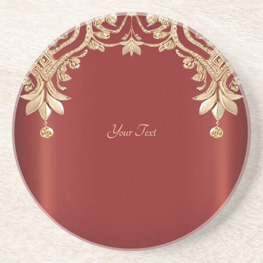 Modern Gold Red Floral Sandstone Coaster Zandsteen Onderzetter (Voorkant)