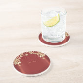 Modern Gold Red Floral Sandstone Coaster Zandsteen Onderzetter (Zijkant)