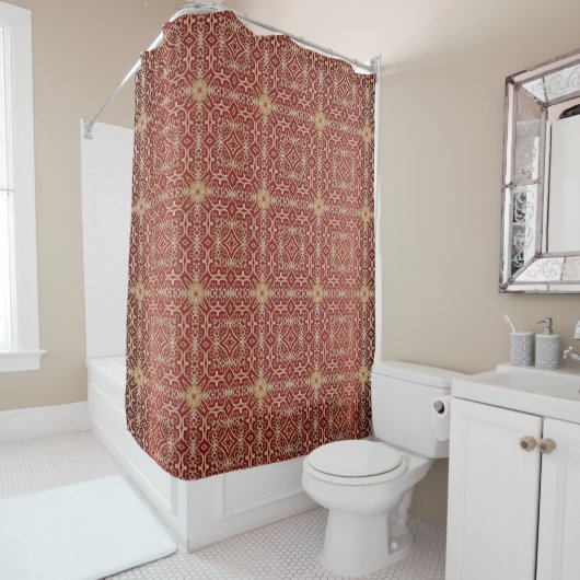 Modern Gold Red Floral Shower Curtain Douchegordijn (In situ)