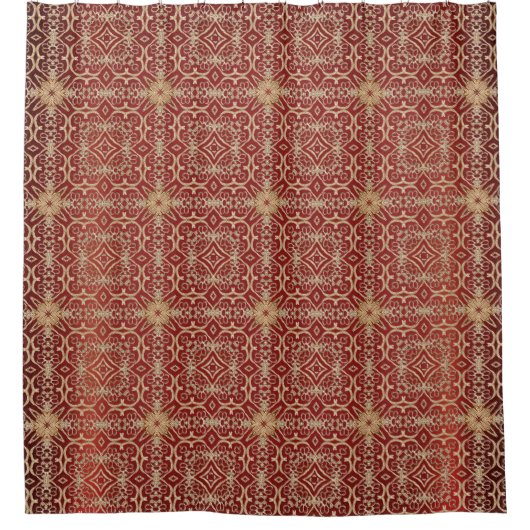 Modern Gold Red Floral Shower Curtain Douchegordijn (Voorkant)