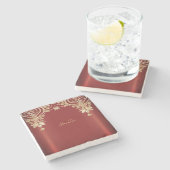 Modern Gold Red Floral Stone Coaster Stenen Onderzetter (Zijkant)