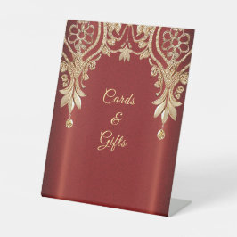 Modern Gold Red Floral Tabletop Signs Reclamebord Met Voetstuk