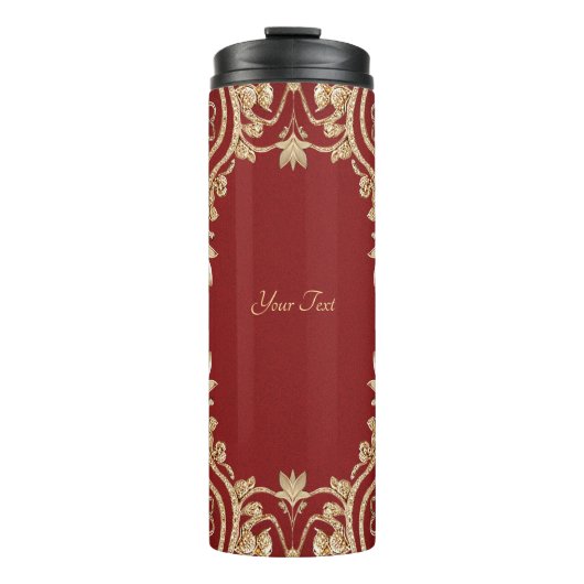 Modern Gold Red Floral Thermal Tumbler Thermosbeker (Voorkant)