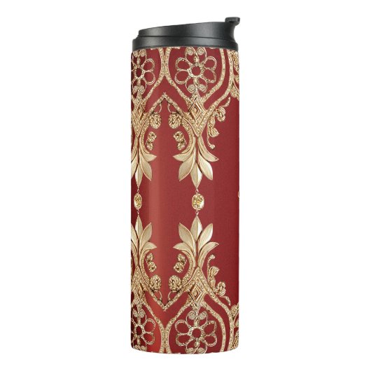 Modern Gold Red Floral Thermal Tumbler Thermosbeker (Gedraaid links)