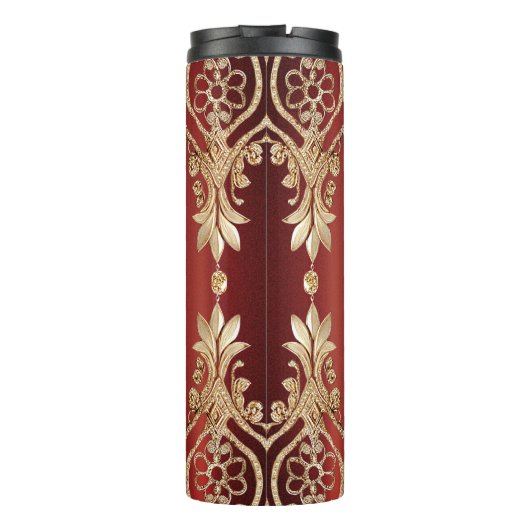 Modern Gold Red Floral Thermal Tumbler Thermosbeker (Achterkant)