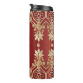 Modern Gold Red Floral Thermal Tumbler Thermosbeker (Geroteerd rechts)