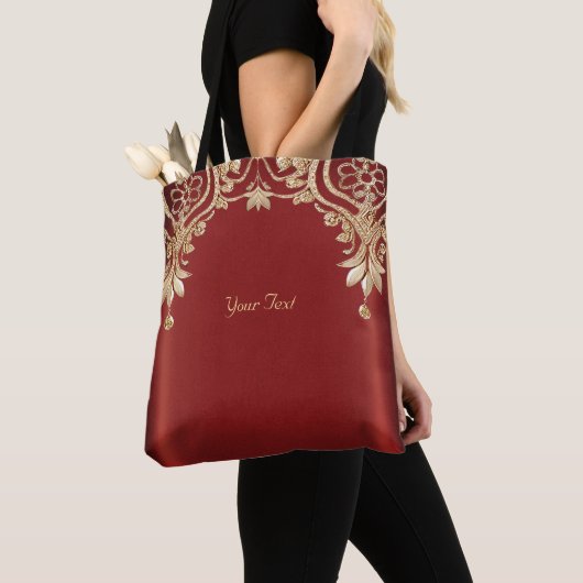 Modern Gold Red Floral Tote Bag (Dichtbij)
