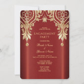 Modern Gold Red Floral Verloving Invitation Kaart (Voorkant)