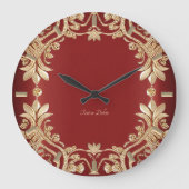Modern Gold Red Floral Wall Clock Grote Klok (Voorkant)