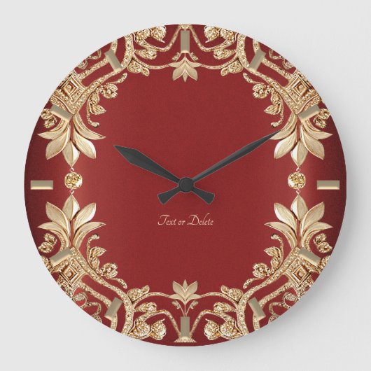 Modern Gold Red Floral Wall Clock Grote Klok (Voorkant)