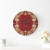 Modern Gold Red Floral Wall Clock Grote Klok (Huis)