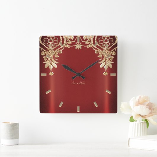 Modern Gold Red Floral Wall Clock Vierkante Klok (Huis)