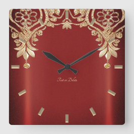 Modern Gold Red Floral Wall Clock Vierkante Klok