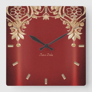 Modern Gold Red Floral Wall Clock Vierkante Klok