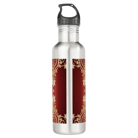 Modern Gold Red Floral Water Bottle Waterfles (Achterkant)