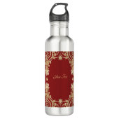 Modern Gold Red Floral Water Bottle Waterfles (Voorkant)