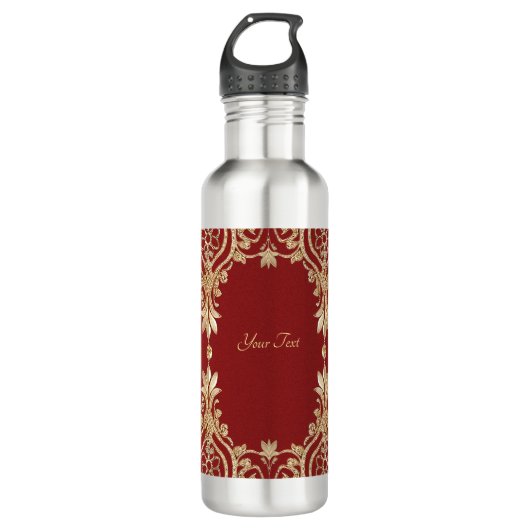Modern Gold Red Floral Water Bottle Waterfles (Voorkant)