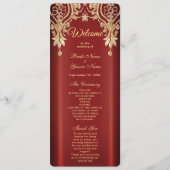 Modern Gold Red Floral Wedding Program Programmakaart (Voorkant)