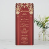 Modern Gold Red Floral Wedding Program Programmakaart (Staand voorkant)