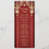 Modern Gold Red Floral Wedding Program Programmakaart (Achterkant)