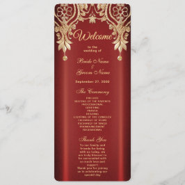 Modern Gold Red Floral Wedding Program Programmakaart