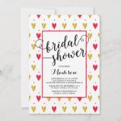 Modern Gold Red Hearts Bridal Shower Kaart (Voorkant)