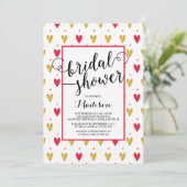 Modern Gold Red Hearts Bridal Shower Kaart (Staand voorkant)