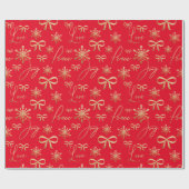 Modern Gold Red Joy Peace Love Snowflake Patroon Cadeaupapier (Vlak)