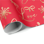 Modern Gold Red Joy Peace Love Snowflake Patroon Cadeaupapier (Rol Hoek)