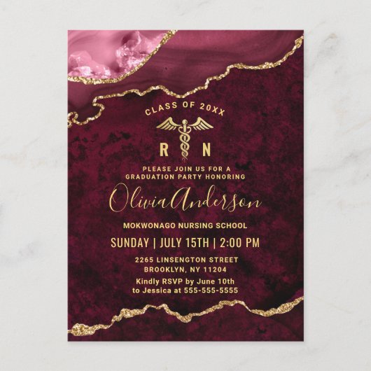 Modern Gold Red RN Graduation Party Invitation Briefkaart (Voorkant)