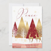 Modern Gold Red Trees Deer Peace Holiday Greep Kaart (Voorkant)