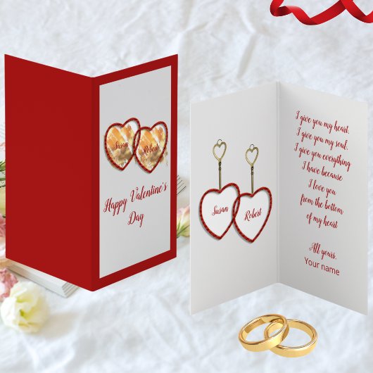 Modern Gold Red & White Heart Love Valentijnsdag Kaart