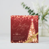 MODERN Gold Red Winter Christmas Tree Bow Party  Kaart (Staand voorkant)