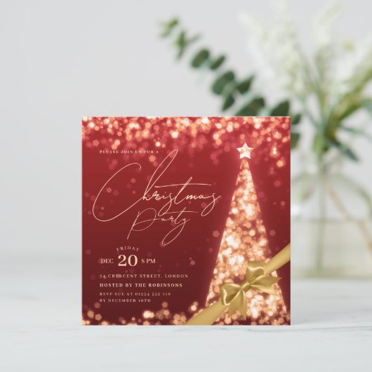 MODERN Gold Red Winter Christmas Tree Bow Party  Kaart (Staand voorkant)
