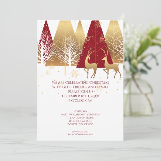 Modern Gold Red Woodland Deer Kaart (Staand voorkant)