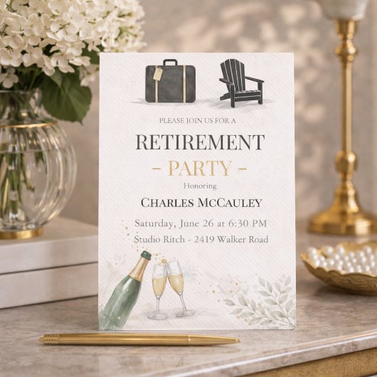 Modern Gold Retirement Invitation Kaart