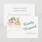 Modern Gold Rings Wild Roos Wedding RSVP Kaartje (Voorkant / Achterkant)