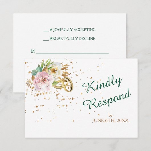 Modern Gold Rings Wild Roos Wedding RSVP Kaartje (Voorkant / Achterkant)