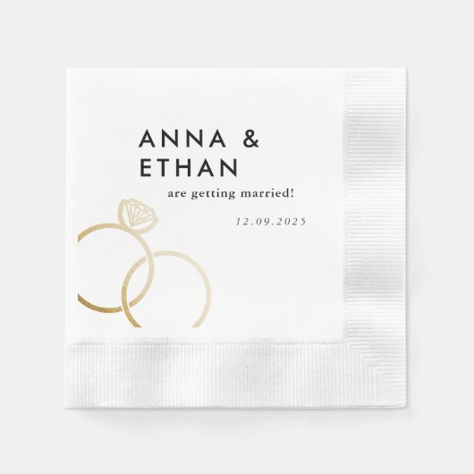 Modern Gold Rings Zwart-wit Verloving Servet (Voorkant)