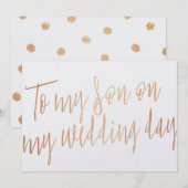 Modern Gold Roos "Op mijn zoon op mijn trouwdag" Kaart (Voorkant / Achterkant)