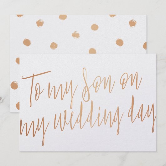Modern Gold Roos "Op mijn zoon op mijn trouwdag" Kaart (Voorkant / Achterkant)
