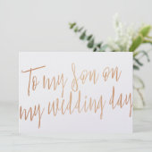 Modern Gold Roos "Op mijn zoon op mijn trouwdag" Kaart (Staand voorkant)
