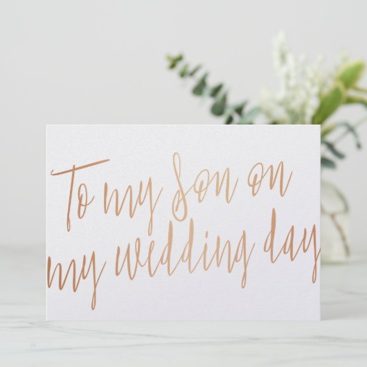 Modern Gold Roos "Op mijn zoon op mijn trouwdag" Kaart (Staand voorkant)