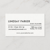 Modern Gold Rose Event Planner Business Card Visitekaartje (Achterkant)
