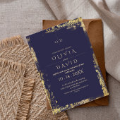 Modern Gold & Royal Blue Minimalist Wedding Kaart