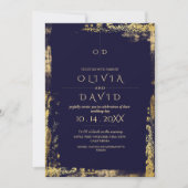 Modern Gold & Royal Blue Minimalist Wedding Kaart (Voorkant)