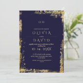 Modern Gold & Royal Blue Minimalist Wedding Kaart (Staand voorkant)