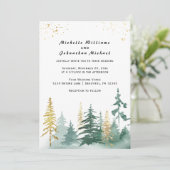 Modern Gold Sage Green Pine Trees Forest Wedding Kaart (Staand voorkant)