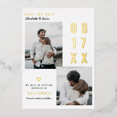 Modern gold save the date wedding 2 photos folie uitnodiging (Voorkant)