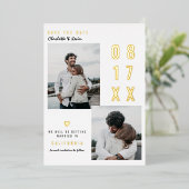 Modern gold save the date wedding 2 photos folie uitnodiging (Staand Voorkant)